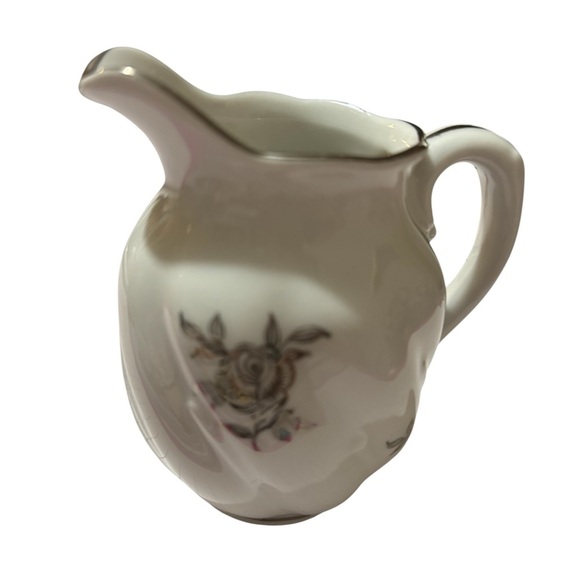 Bavaria Germany Porcelain Creamer Gray Rose Floral Vintage Mid Century White - Picture 1 of 6